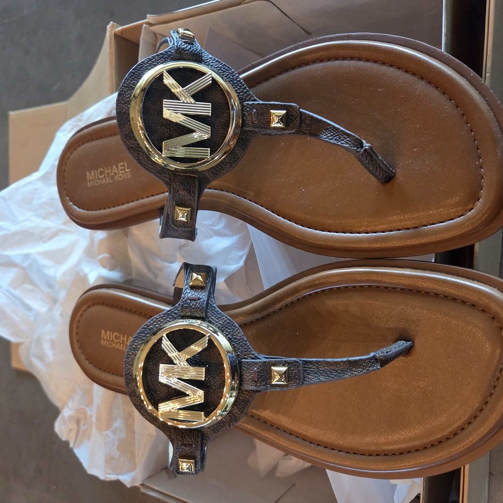 Michael Kors Brown and Gold Sandals
